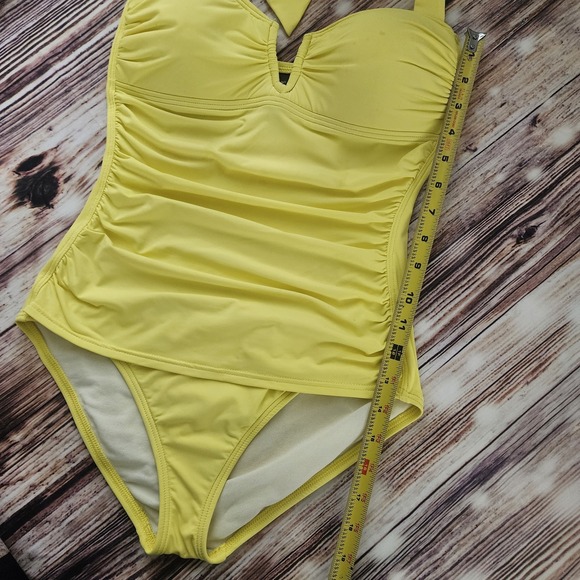 Tommy Bahama Bathing‎ Suit Womens 4 Yellow 1 Pc Ruched Halter Top Slimming PinUp - Picture 8 of 11